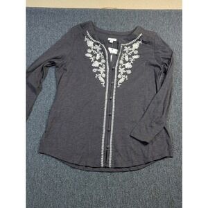 J. Jill NWT Embroidered Button Front Top Long Sleeve Size L Boho